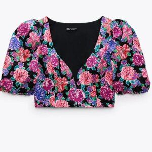Zara Multicolor Floral Print Cropped Top Size Small - 47761